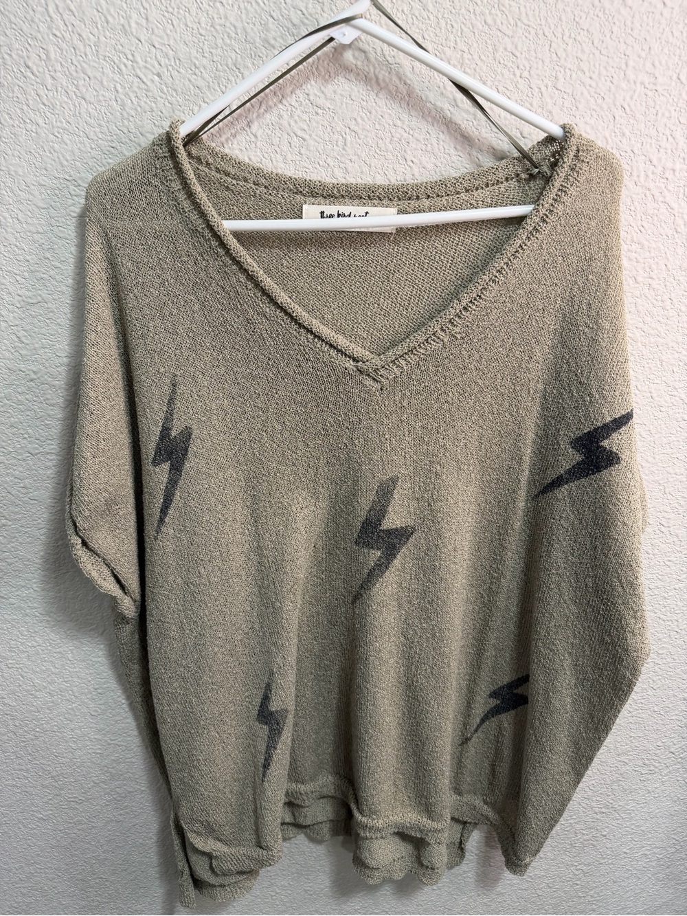 Three Bird Nest Taupe V-Neck Knit Top